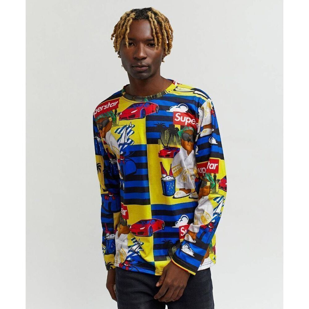 New Med Reason Superstar Bear Character Long Sleeve Streetware Tee Tshirt NWT